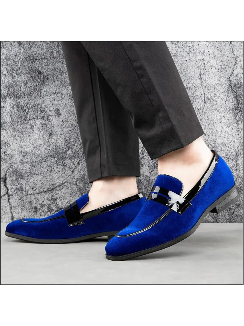 Men's Blue Velvet Tuxedo Classic Slip On Loafer Formal Imported Dress Shoes